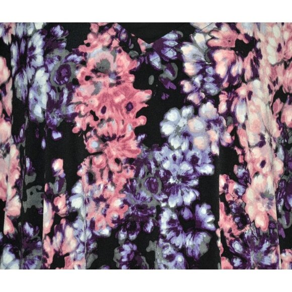 Catherines Watercolor Floral Blouse Size 3X 26W V-Neck 3/4 Sleeve Stretch Office - Picture 3 of 9